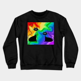 Two Cosmic Cats on Rainbow Background Crewneck Sweatshirt